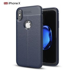 iPhone X (Ten) TPU Leather Armor Hybrid Case (Blue)